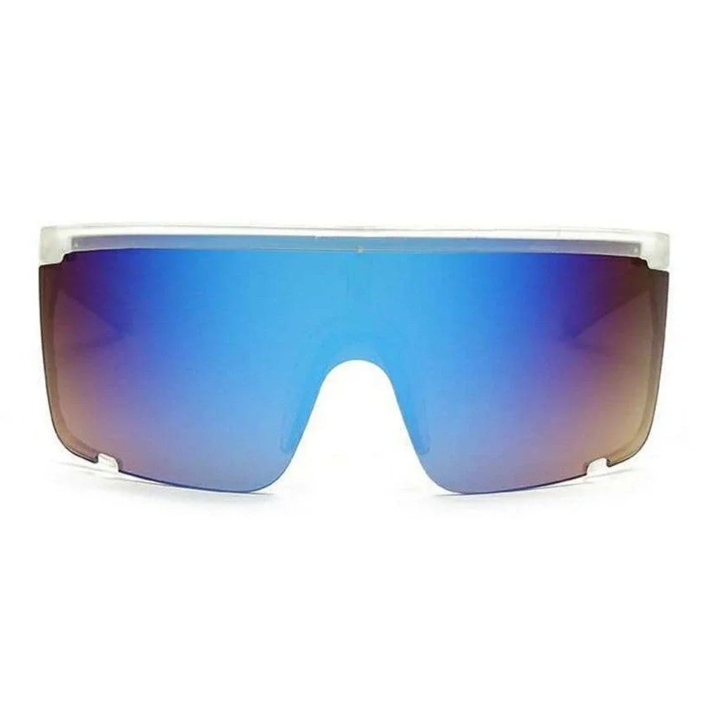Mens Oversized Shield Sunglasses Blue Mirror Lens Clear Frame Visor‎ Performance